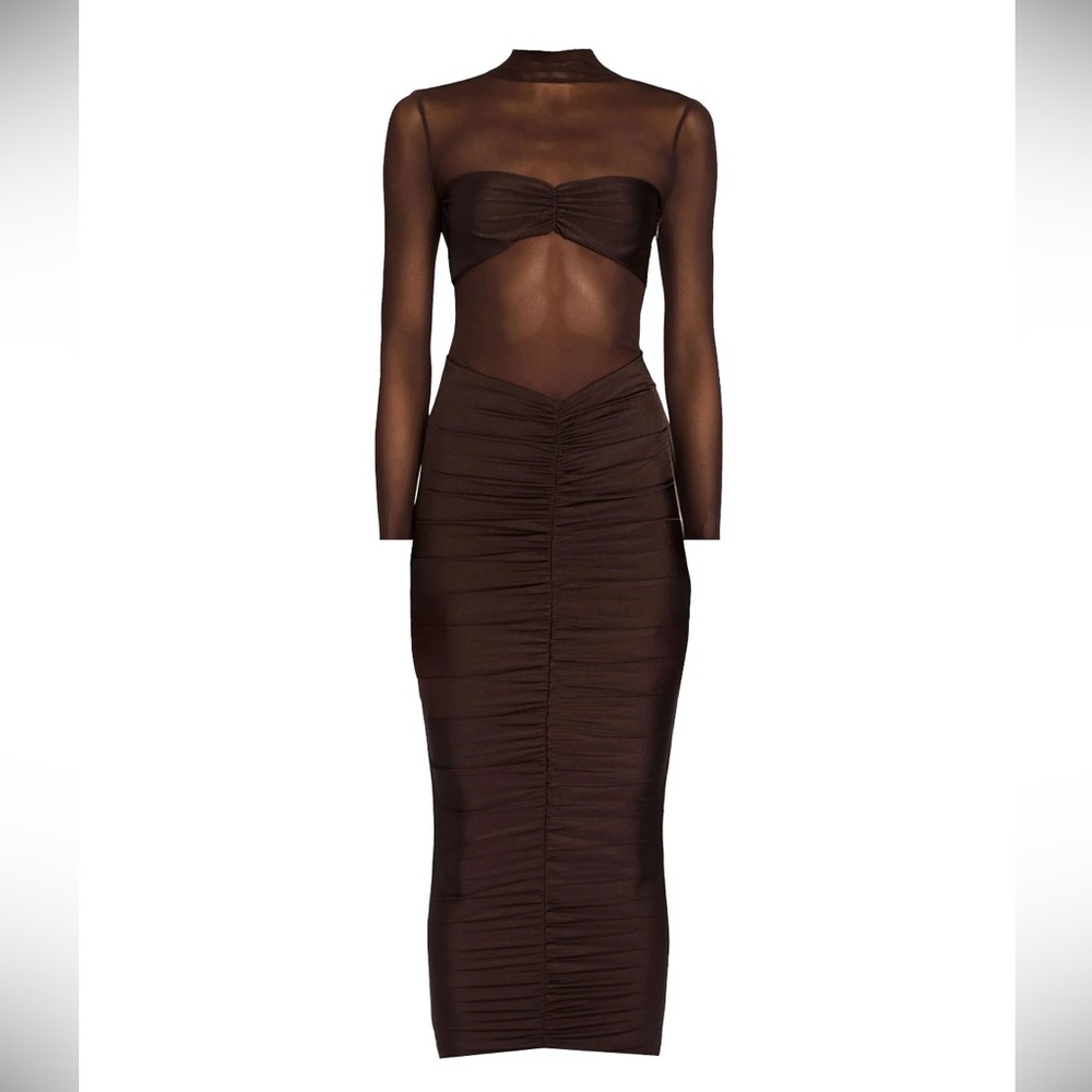 SER.O.YA Brown Ruched Cut Out Bodycon Dress